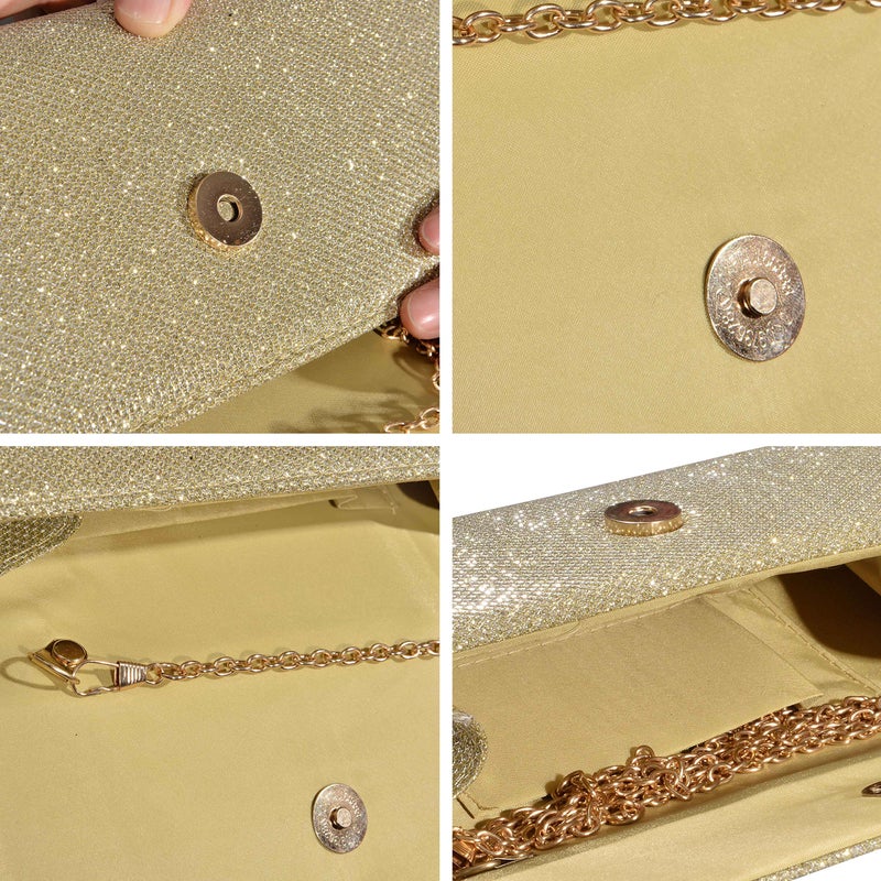 Outrip Women's Evening Bag Clutch Purse Glitter Party Wedding Handbag with Chain (Gold) - Image 5